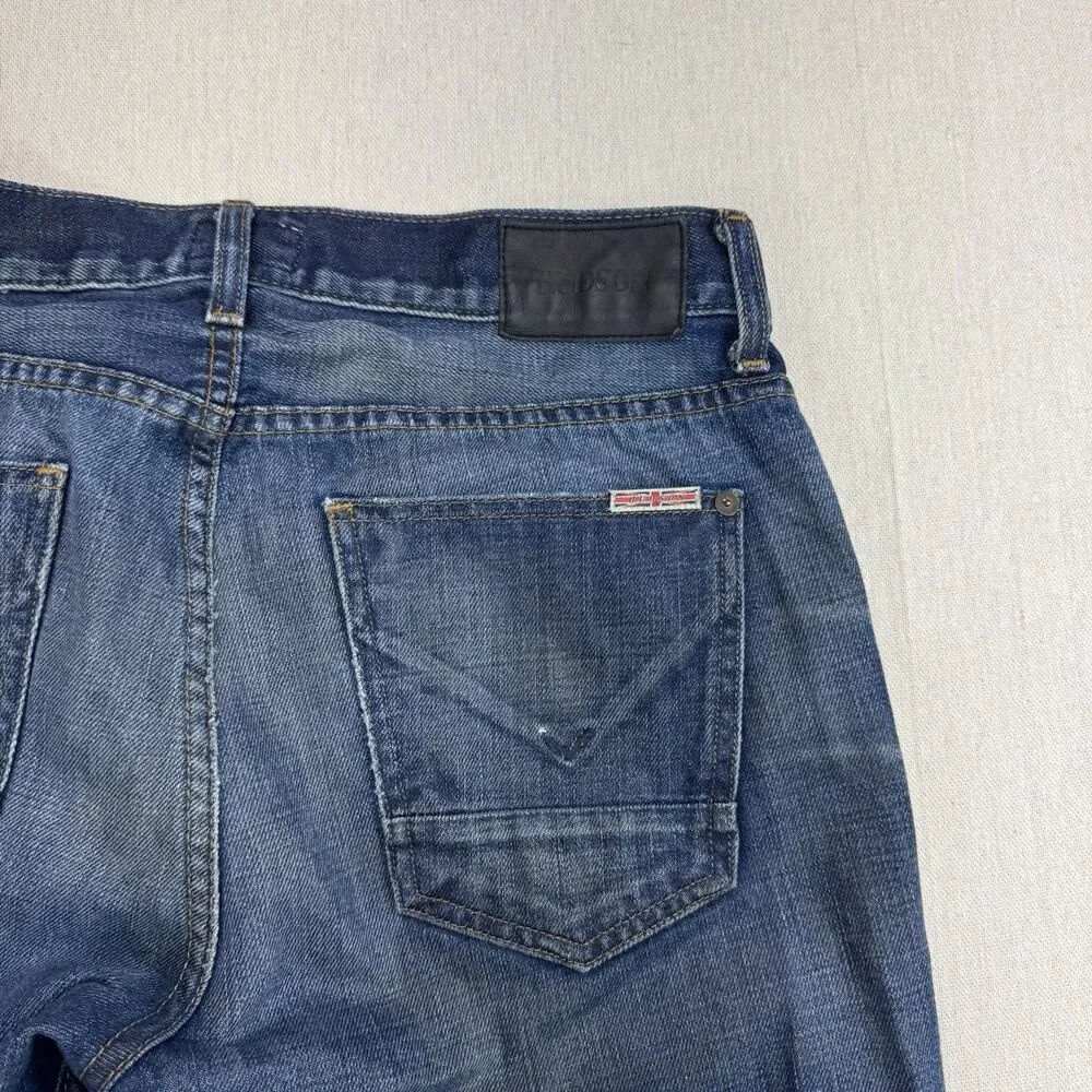 Hudson Jeans Mens 32 Distressed Straight Leg Button Fly Made USA Medium Wash
